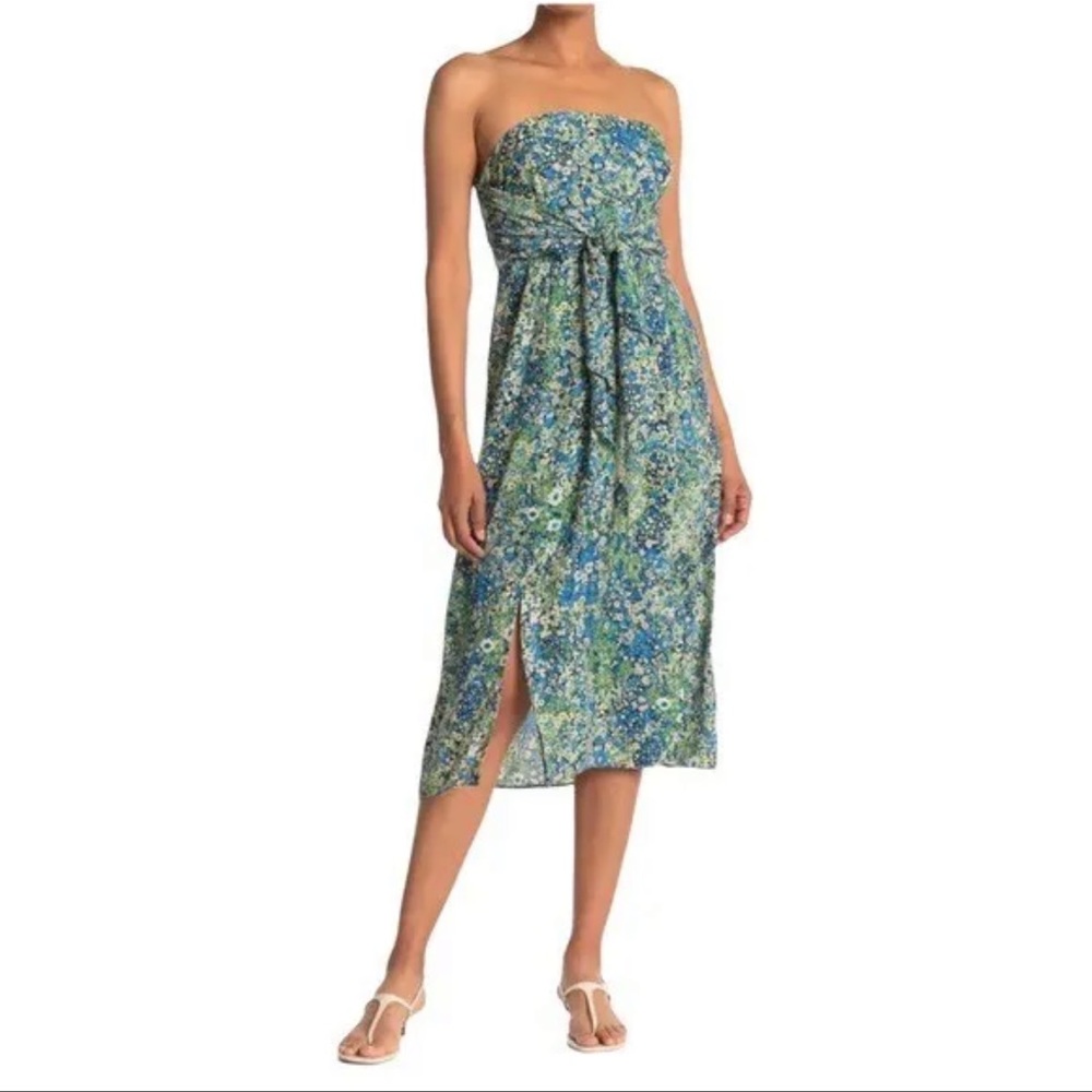 19 COOPER DRESS FLORAL STRAPLESS BLUE GREEN SIZE LARGE